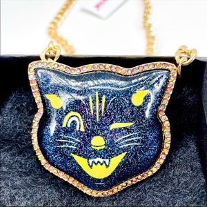 Betsey Johnson Black Cat Halloween Necklace *RARE*